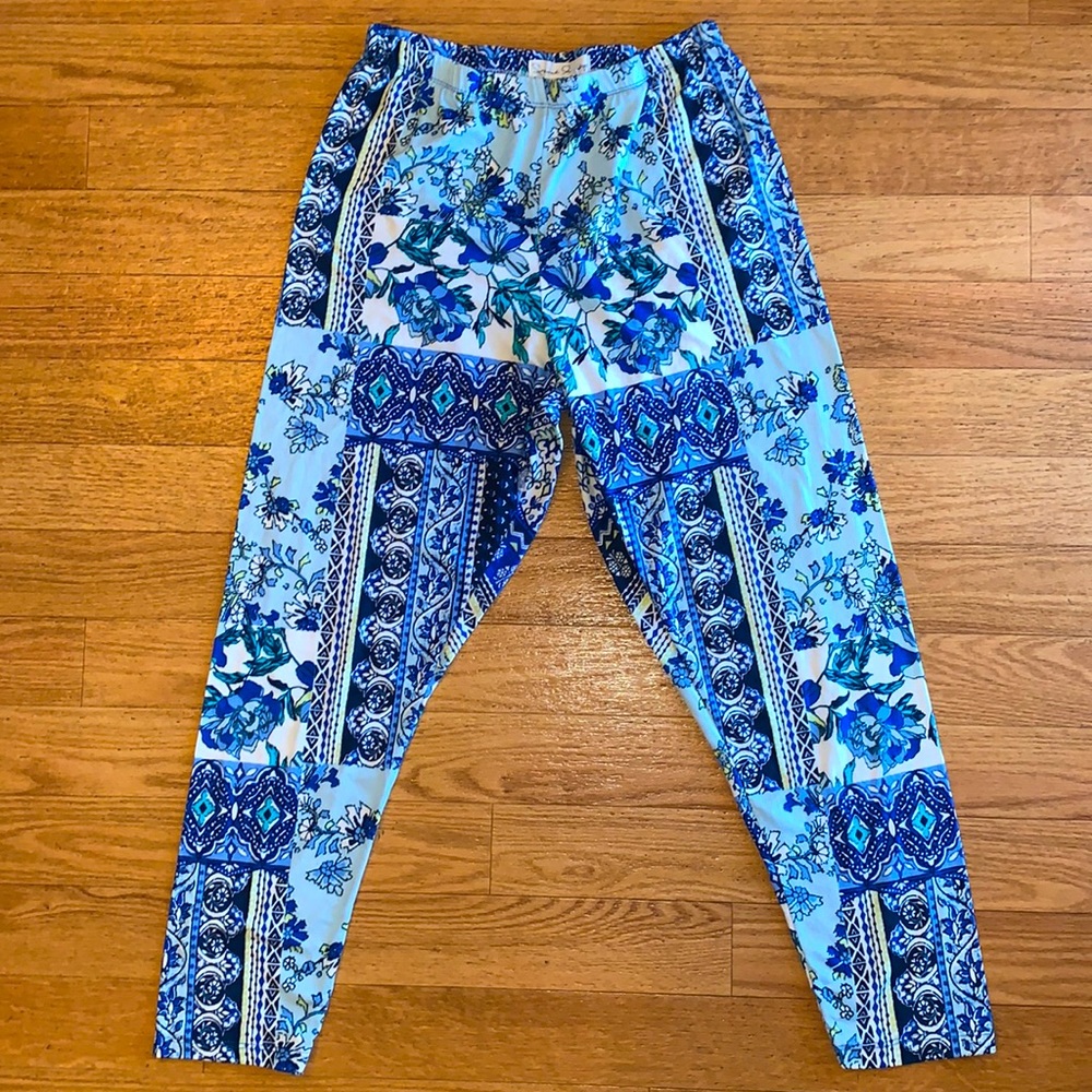 FRENCH LAUNDRY Womens Blue Floral Leggings Sz 1x